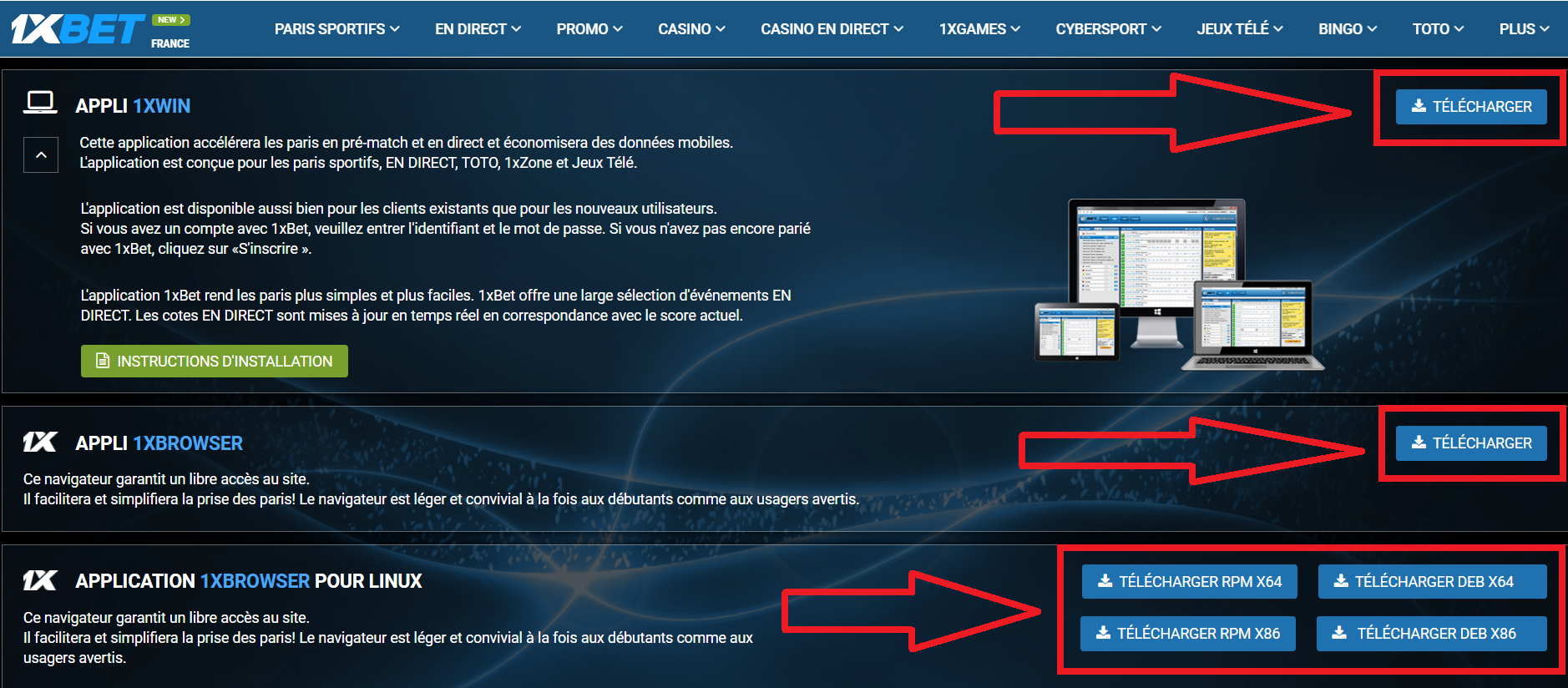 1xBet inscription via votre profil sur un réseau social